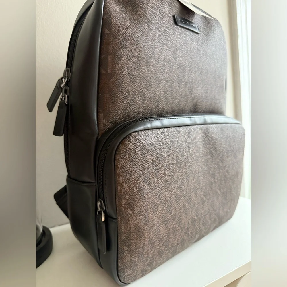 Michael Kors MK Brown Logo Backpack Large Travel Laptop Bag NWT Unisex